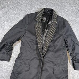 Express Blazer Womens 10 Black Studded Lapel Longline Ruched Sleeve Jacket